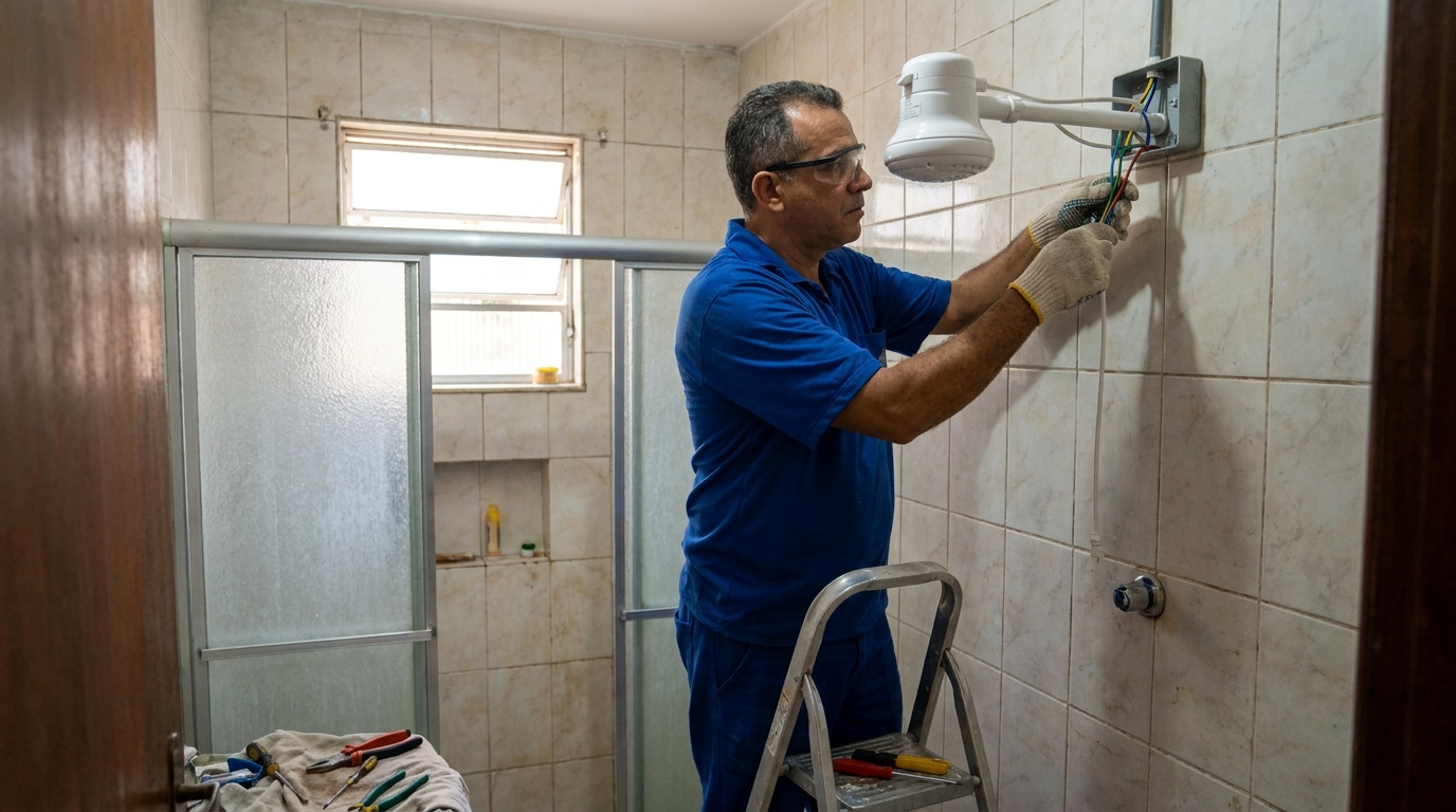 Substituição de Chuveiro Antigo em Ponta Grossa‑PR